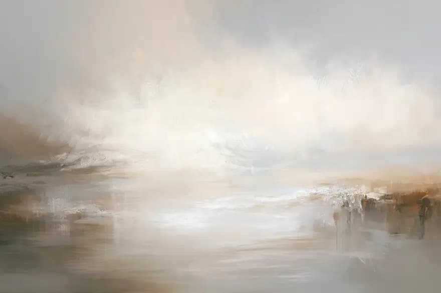 Quiet Horizon canvas print in warm cream, taupe, soft grey and muted earth tones