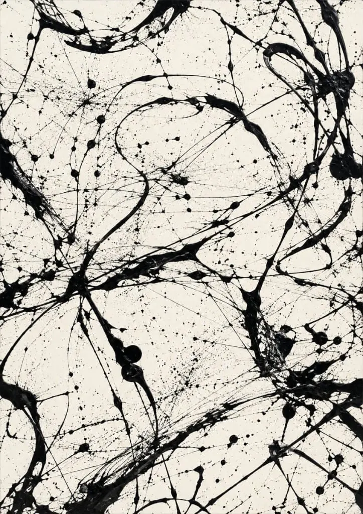 Ink Static canvas print in black drips on a cream field, framed