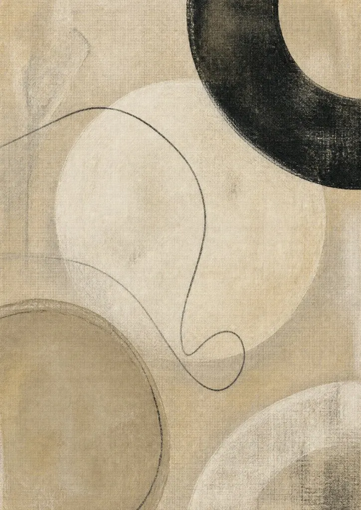 Linen Orbit canvas print in linen, warm cream and graphite, framed