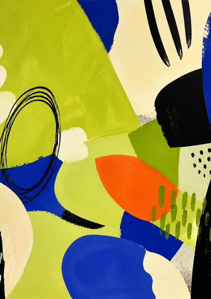Wasabi Signal canvas print in wasabi green, cobalt blue and black, framed