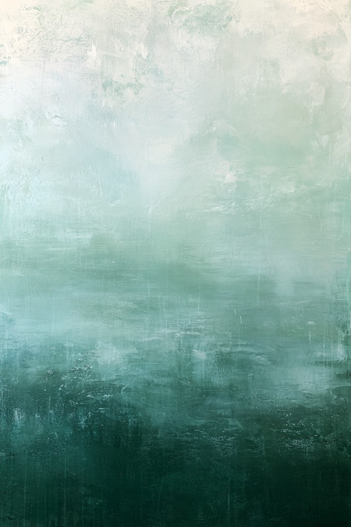 Emerald Mist canvas print in pale mint, muted teal and deep emerald green, framed