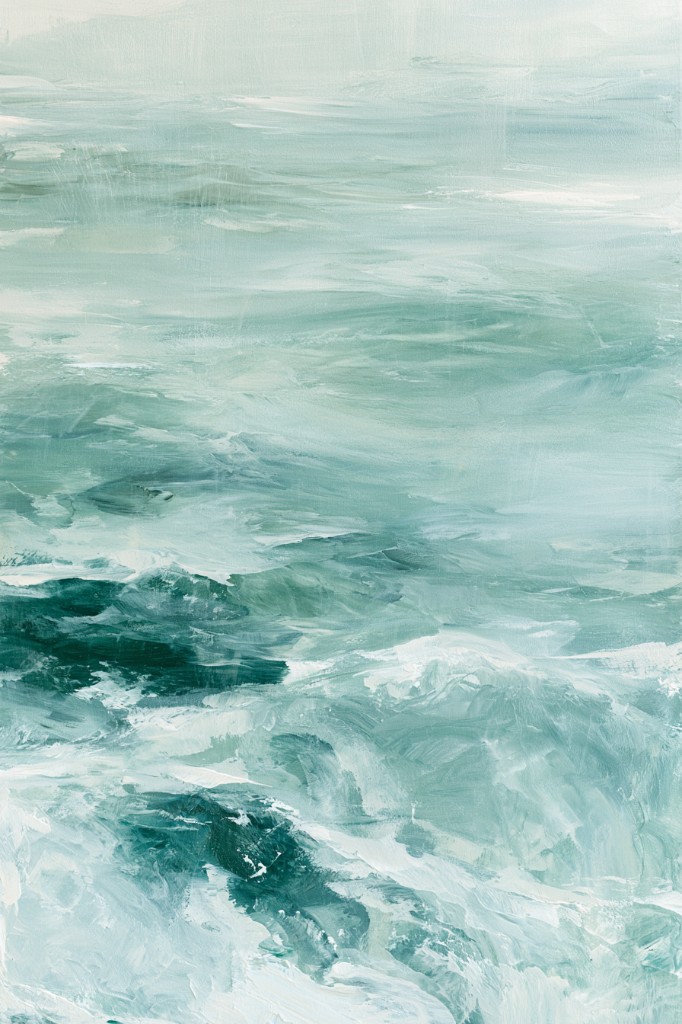 Ocean Drift canvas print in seafoam, aqua, turquoise and deep teal, framed
