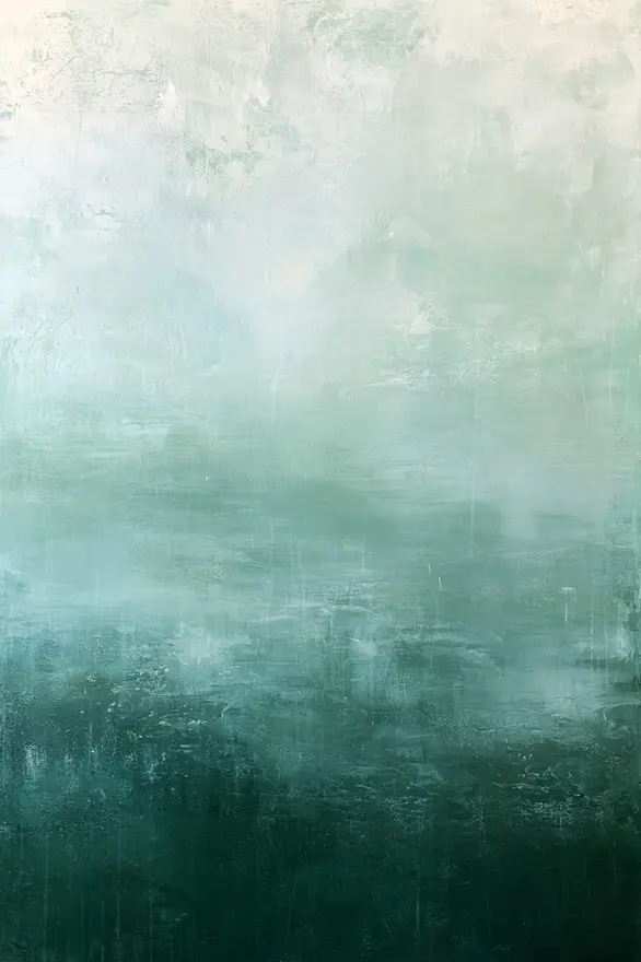 Emerald Mist canvas print in pale mint, muted teal and deep emerald green